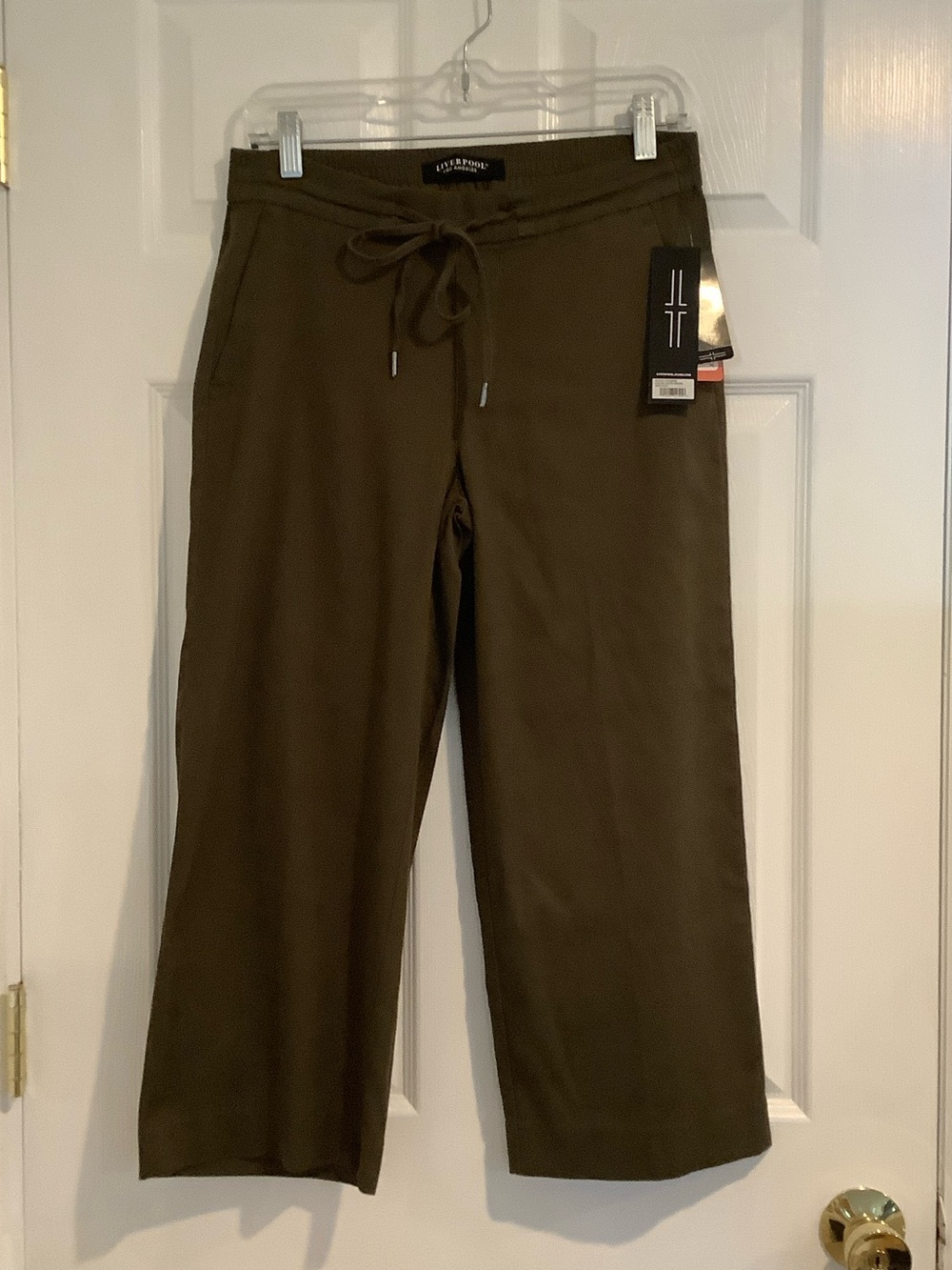NWT LIVERPOOL Olive Green Minimalist Cropped Wide Leg Kelsey Culotte Pants 4/27P